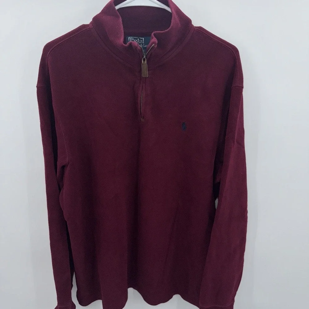 Vintage Polo Ralph Lauren 1/4 Zip Pullover Sweater Maroon With Brown Pony Large